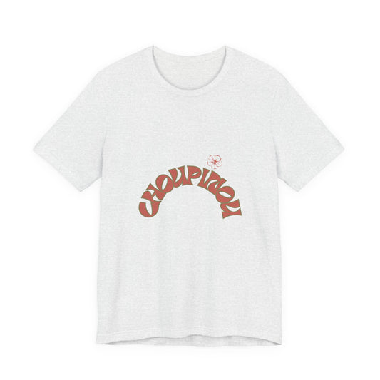 Retro Curved Text Tee — 'Cherish' Graphic Short Sleeve Shirt