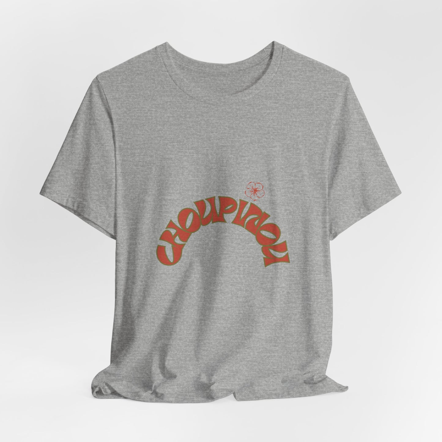 Retro Curved Text Tee — 'Cherish' Graphic Short Sleeve Shirt