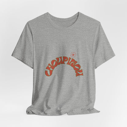 Retro Curved Text Tee — 'Cherish' Graphic Short Sleeve Shirt