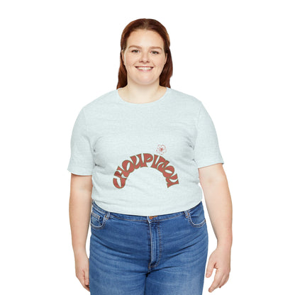 Retro Curved Text Tee — 'Cherish' Graphic Short Sleeve Shirt