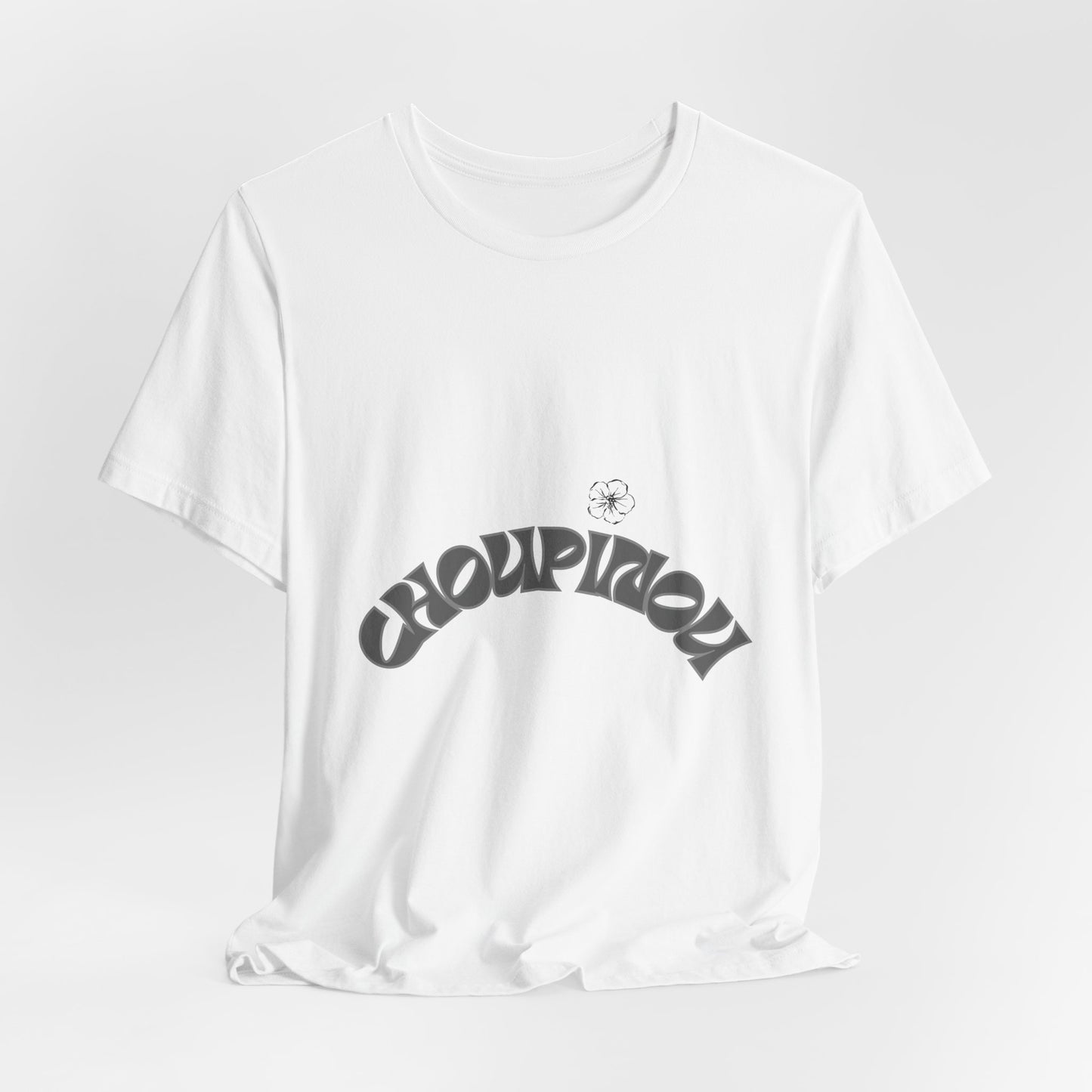 Retro Arched Logo Tee — Vintage Curved Graphic T-Shirt