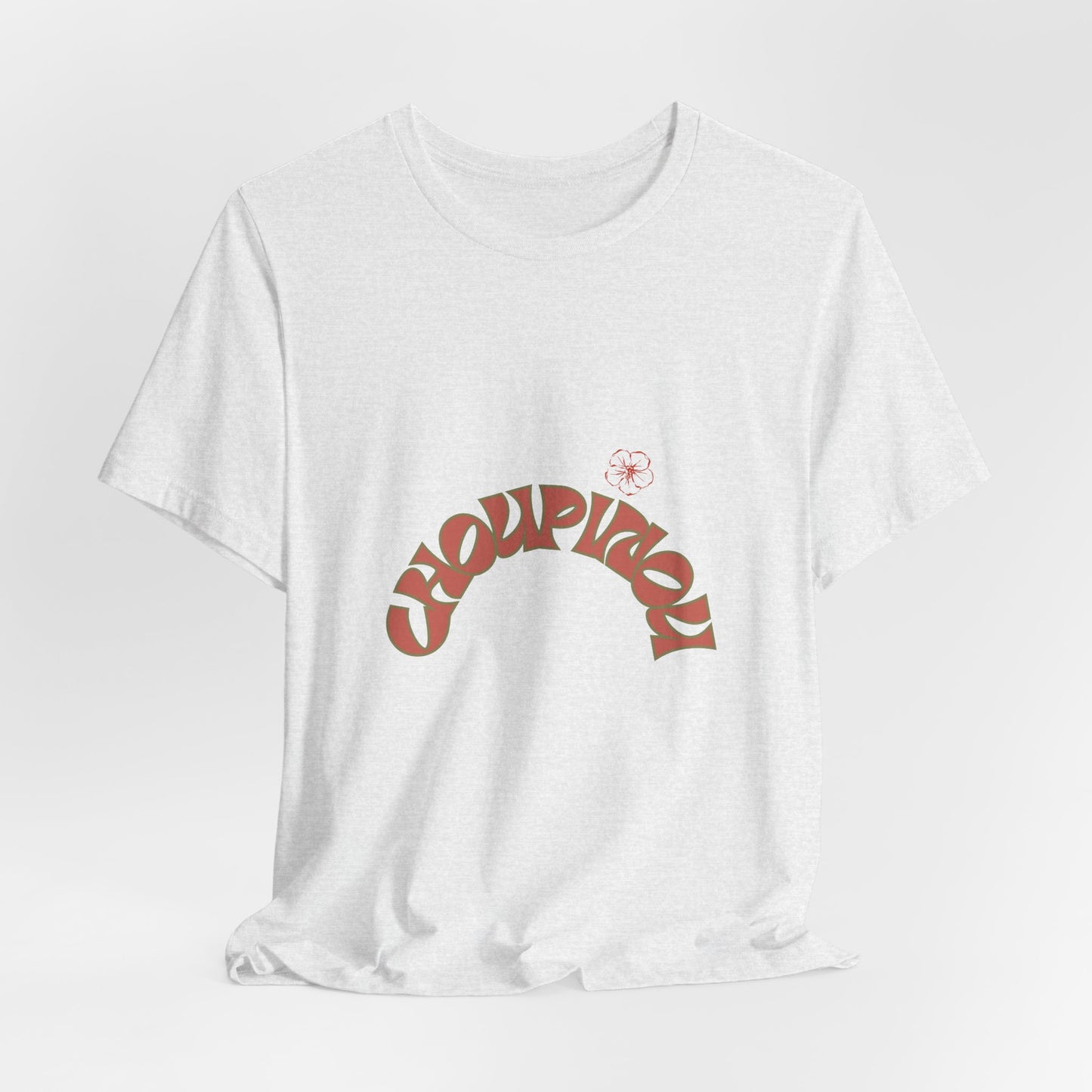 Retro Curved Text Tee — 'Cherish' Graphic Short Sleeve Shirt