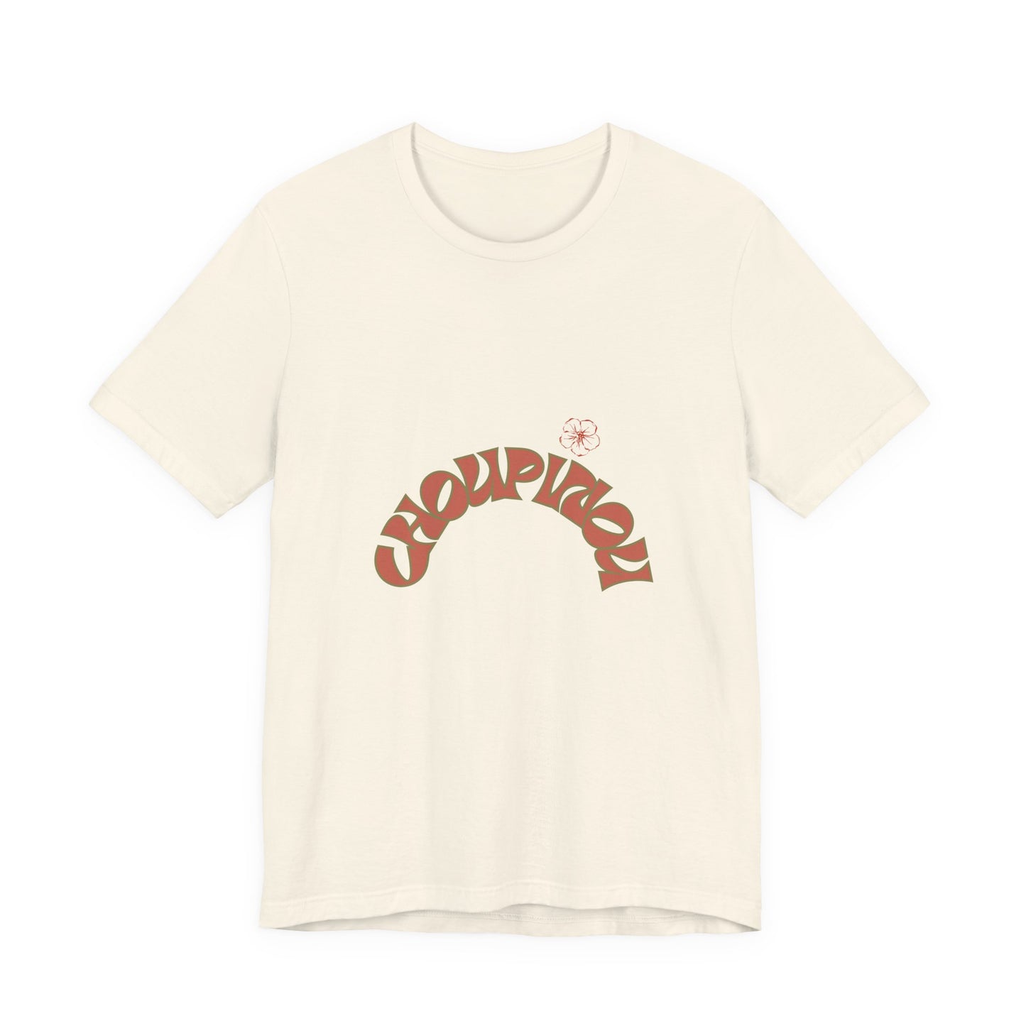 Retro Curved Text Tee — 'Cherish' Graphic Short Sleeve Shirt