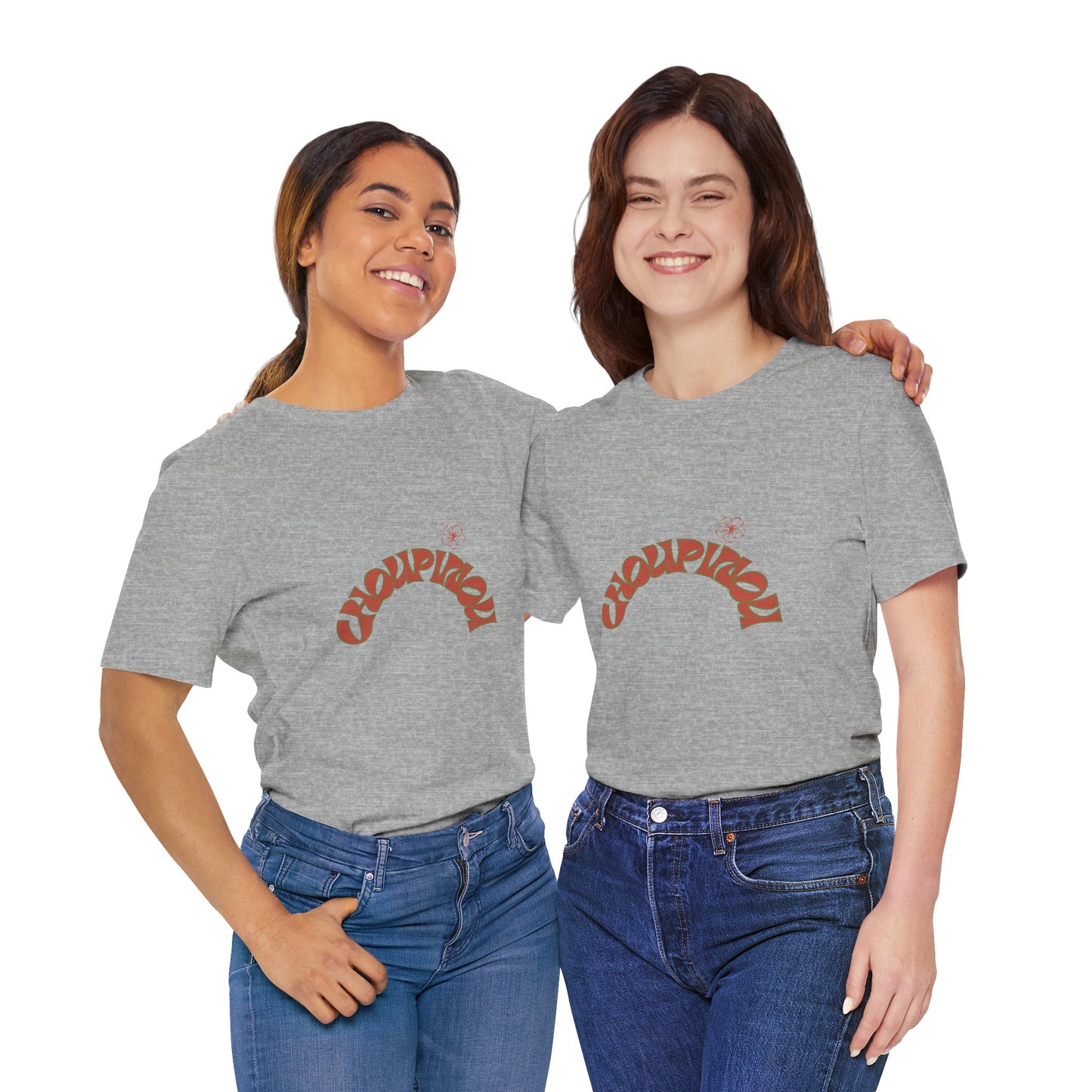 Retro Curved Text Tee — 'Cherish' Graphic Short Sleeve Shirt