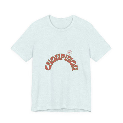 Retro Curved Text Tee — 'Cherish' Graphic Short Sleeve Shirt
