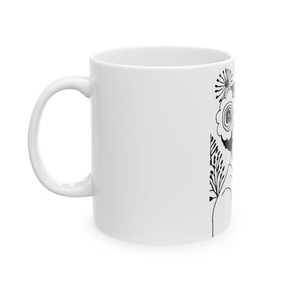 Floral Profile Ceramic Mug — Black & White Portrait Coffee Cup (11oz/15oz)