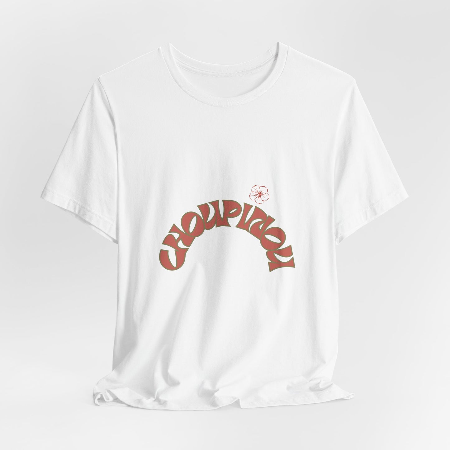 Retro Curved Text Tee — 'Cherish' Graphic Short Sleeve Shirt
