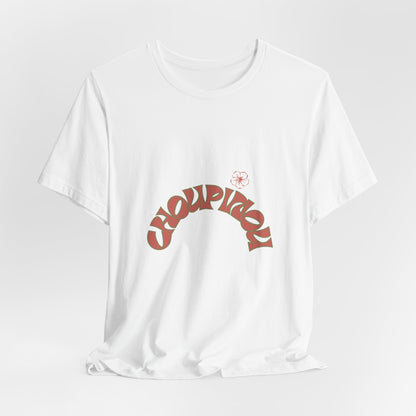 Retro Curved Text Tee — 'Cherish' Graphic Short Sleeve Shirt
