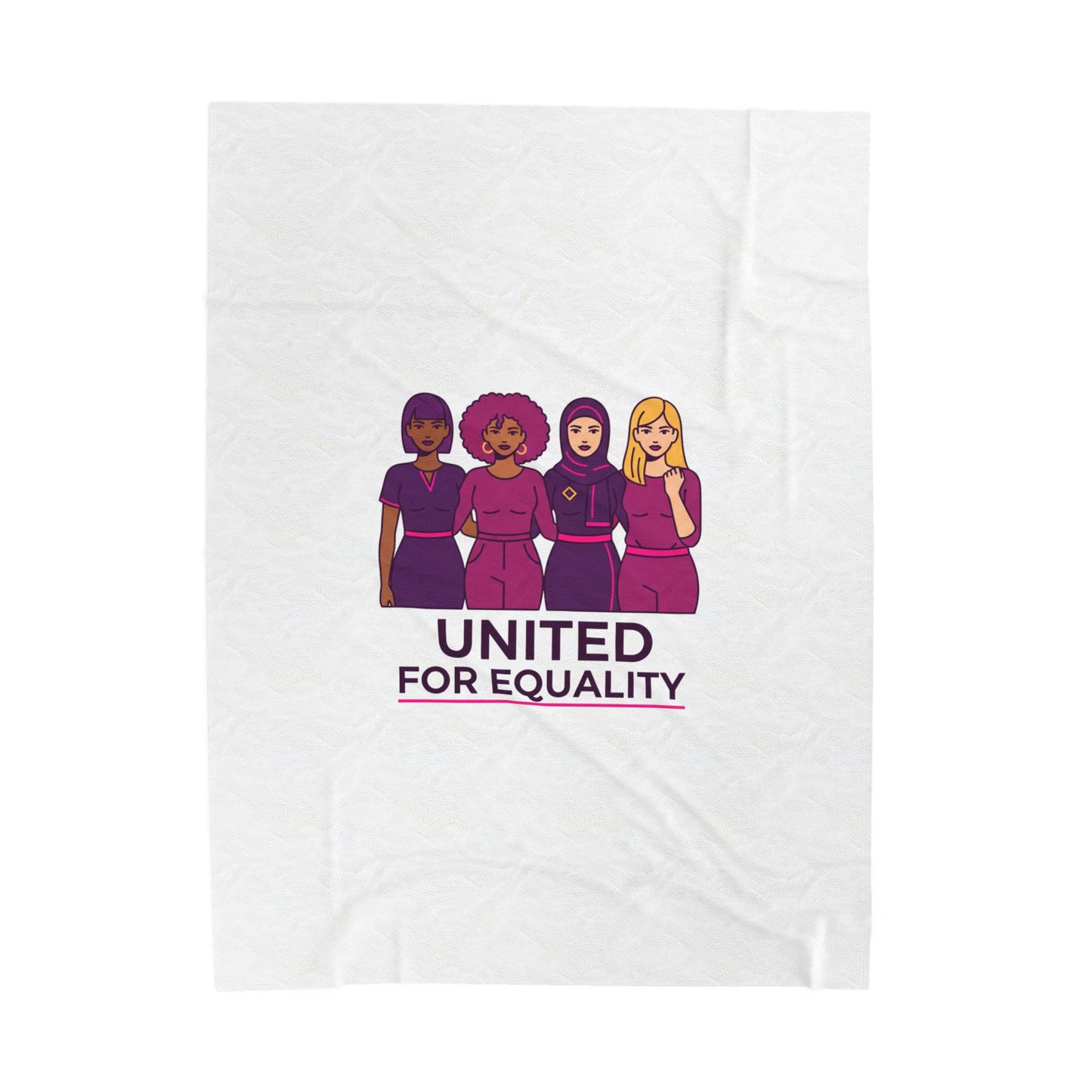 United for Equality Velveteen Blanket | IWD feminist slogan, empowerment design
