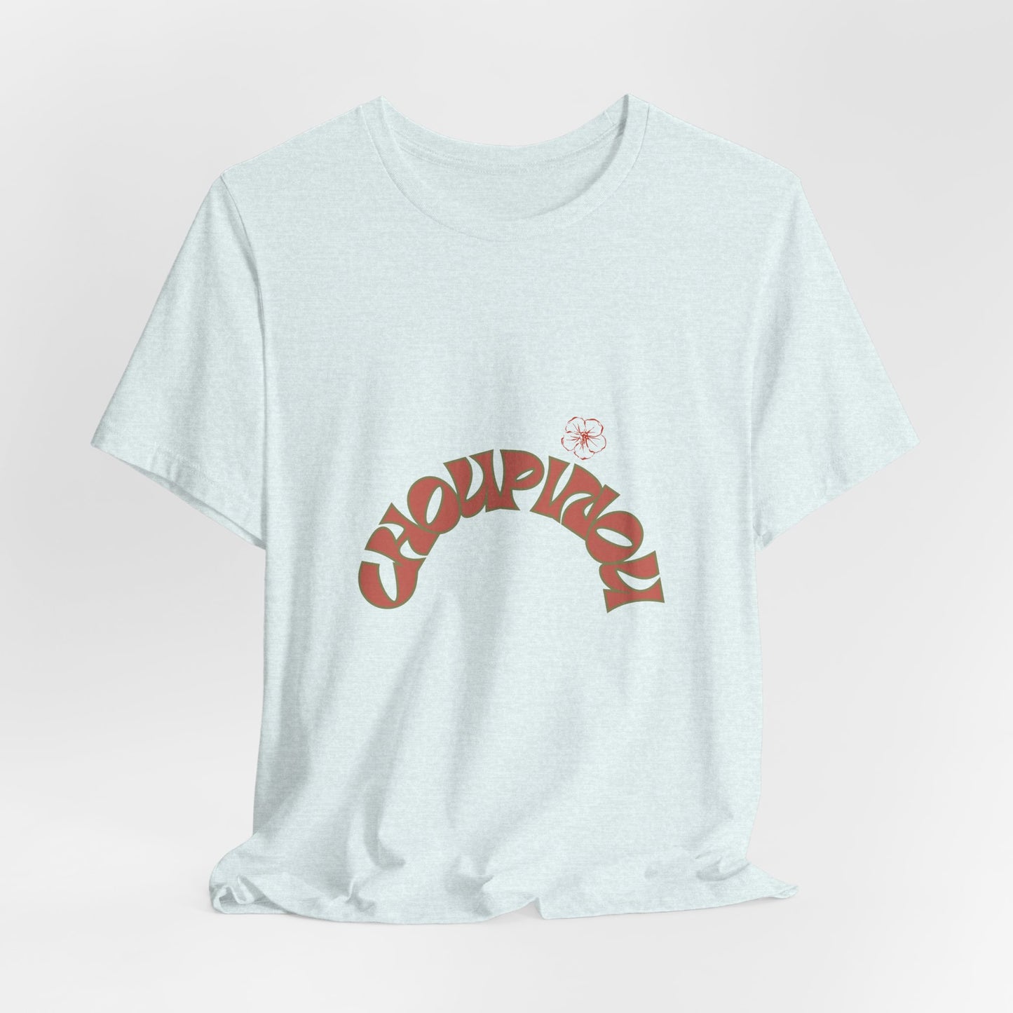 Retro Curved Text Tee — 'Cherish' Graphic Short Sleeve Shirt