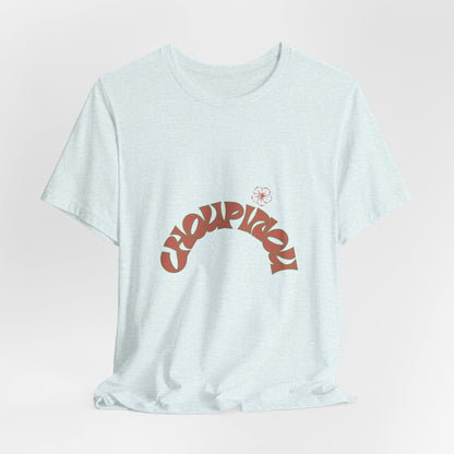 Retro Curved Text Tee — 'Cherish' Graphic Short Sleeve Shirt