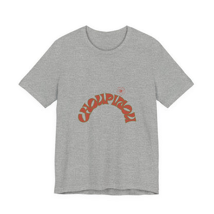 Retro Curved Text Tee — 'Cherish' Graphic Short Sleeve Shirt