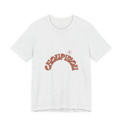 Retro Curved Text Tee — 'Cherish' Graphic Short Sleeve Shirt