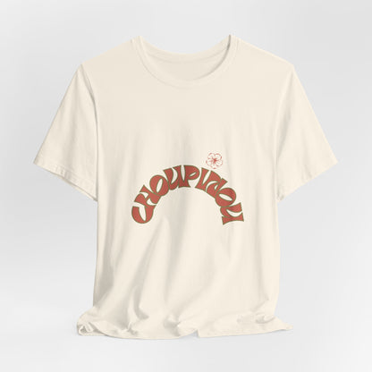 Retro Curved Text Tee — 'Cherish' Graphic Short Sleeve Shirt