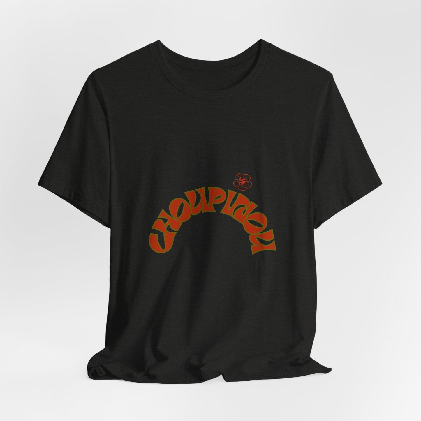 Retro Curved Text Tee — 'Cherish' Graphic Short Sleeve Shirt