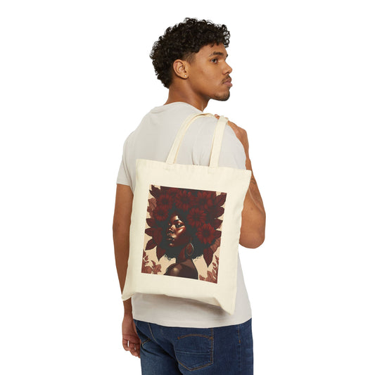 Tote Bag — Afrocentric Floral Portrait Canvas Tote