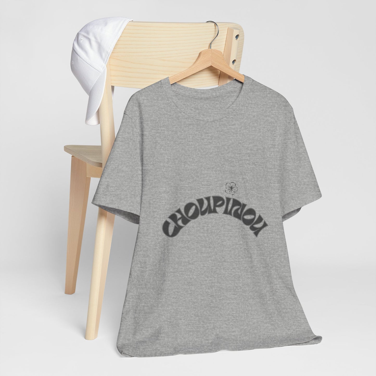 Retro Arched Logo Tee — Vintage Curved Graphic T-Shirt