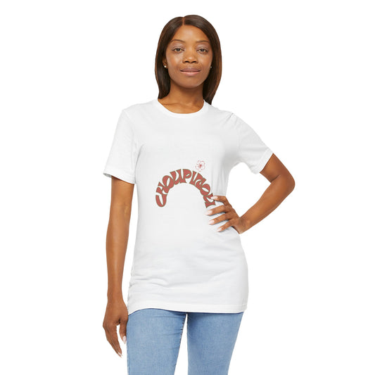Retro Curved Text Tee — 'Cherish' Graphic Short Sleeve Shirt