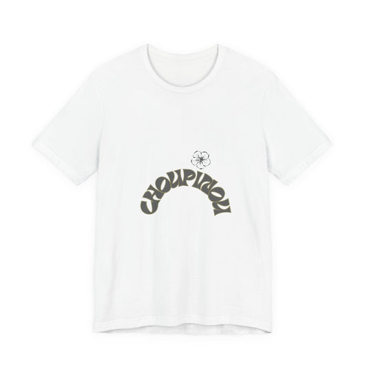 Retro Arched Logo Tee — Vintage Curved Graphic T-Shirt