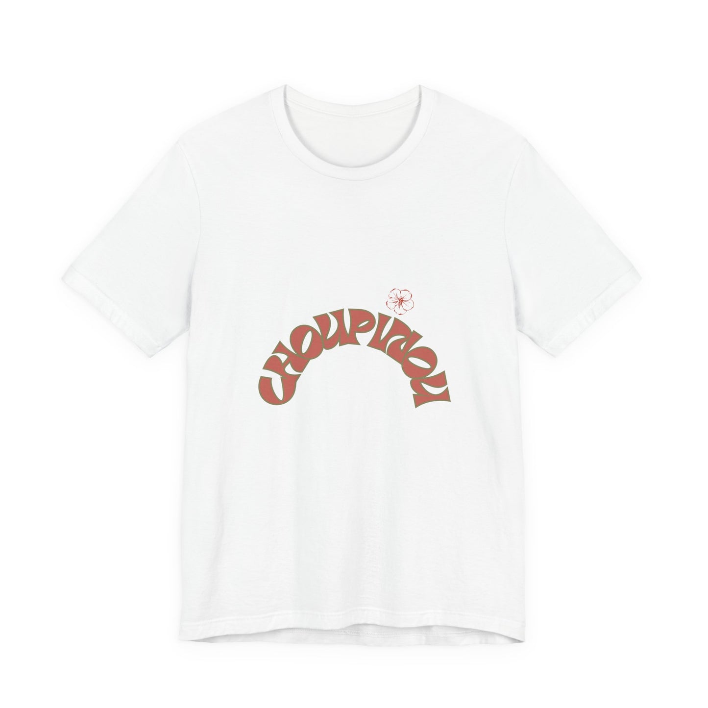 Retro Curved Text Tee — 'Cherish' Graphic Short Sleeve Shirt