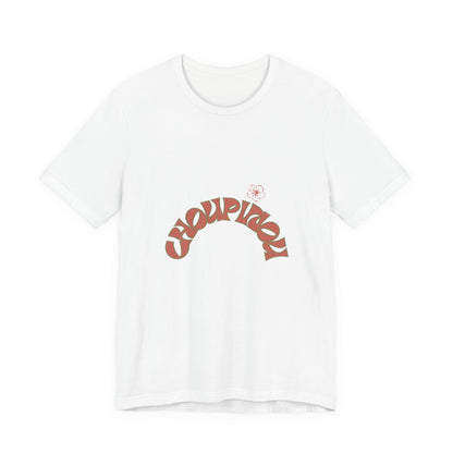 Retro Curved Text Tee — 'Cherish' Graphic Short Sleeve Shirt