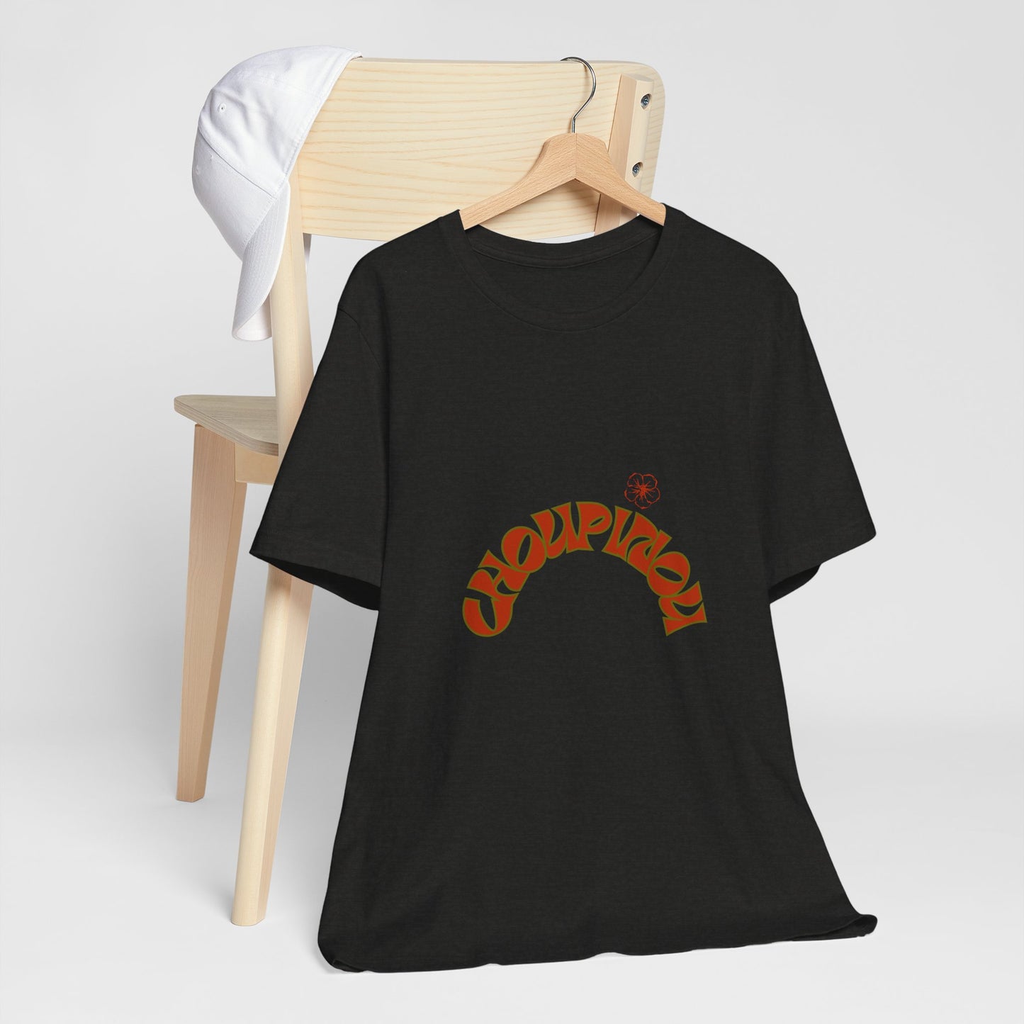 Retro Curved Text Tee — 'Cherish' Graphic Short Sleeve Shirt