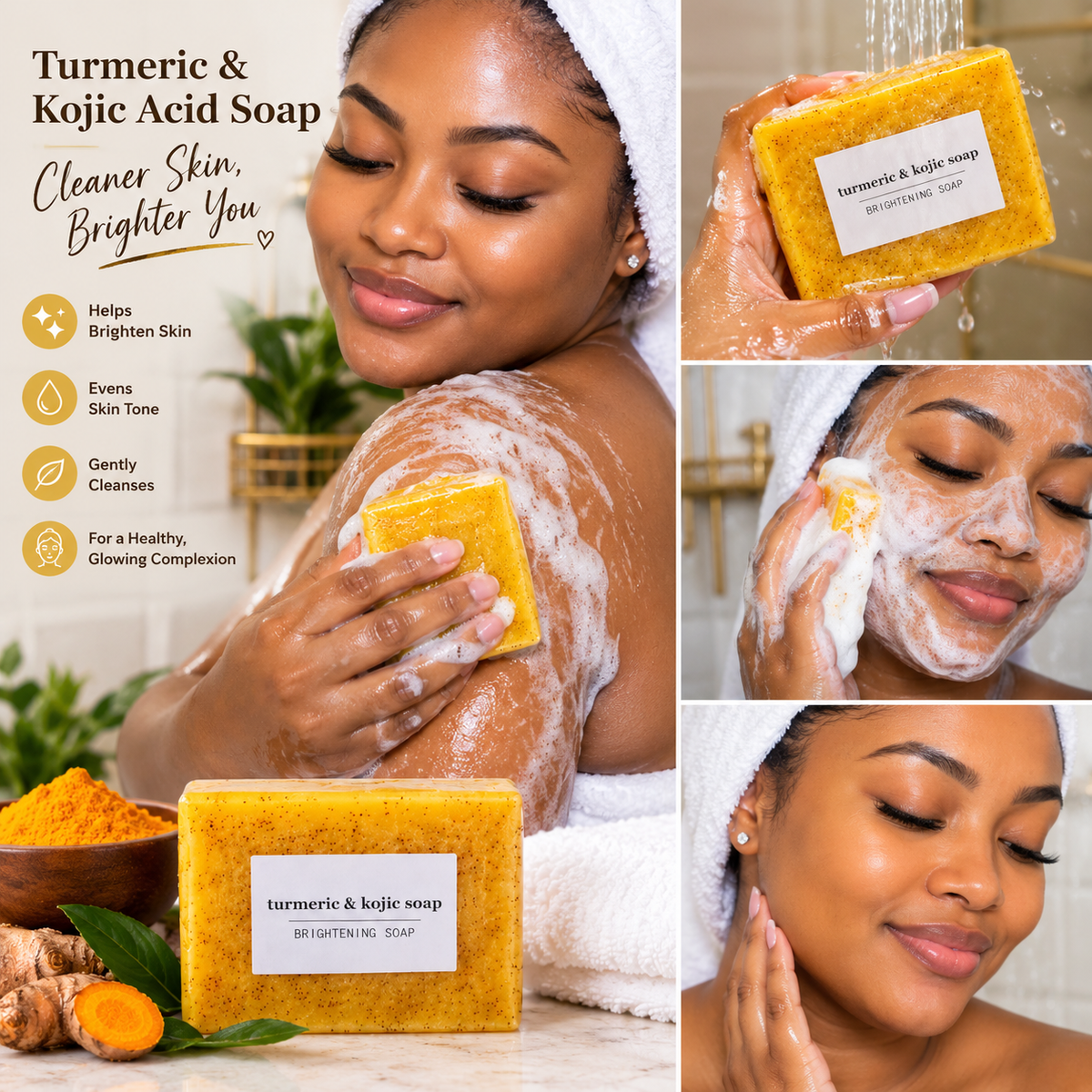 Turmeric Kojic Acid Soap 3 Bars Brightening Face & Body Cleansing Soap